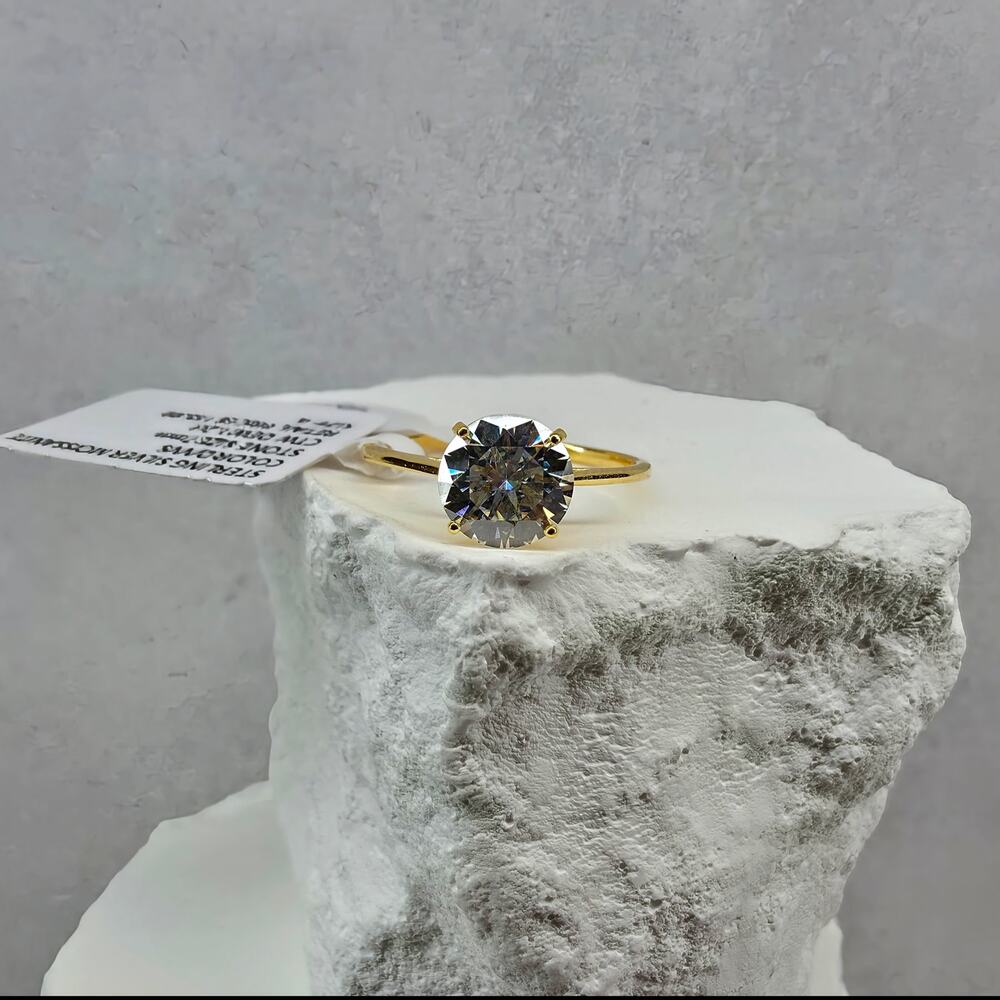 Sz 6 1.2ct 7mm D VVS Moissanite Solitaire Ring 14K Gold over 925 Sterling Silver